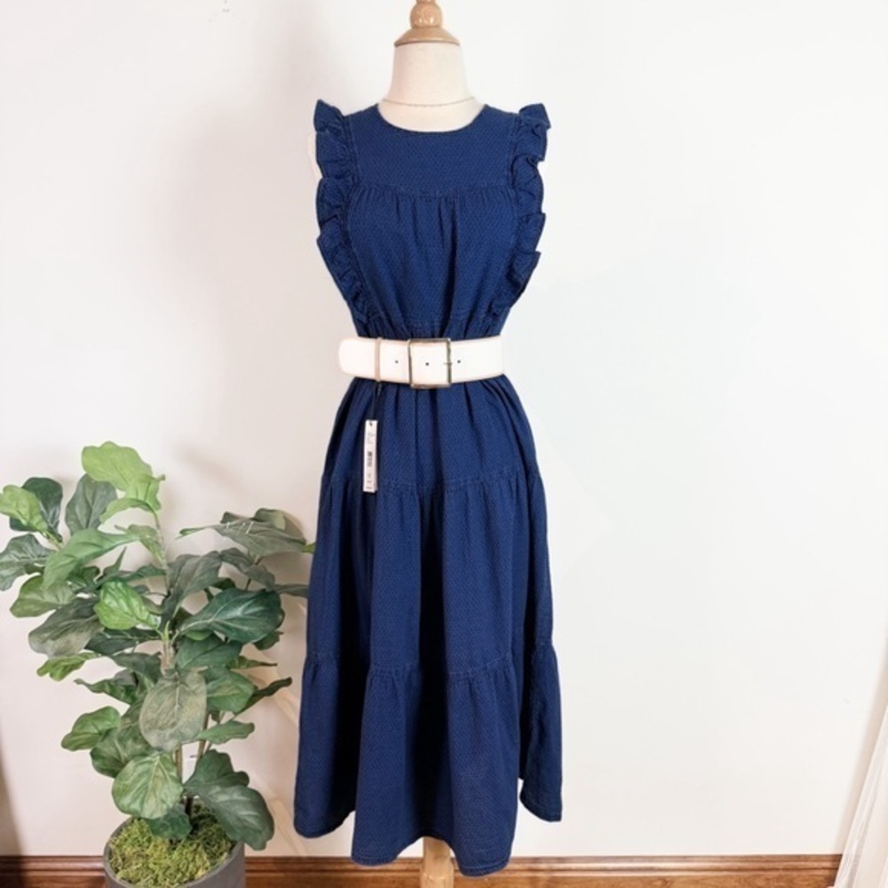 💋Madewell Navy Midi Dress with Ruffles